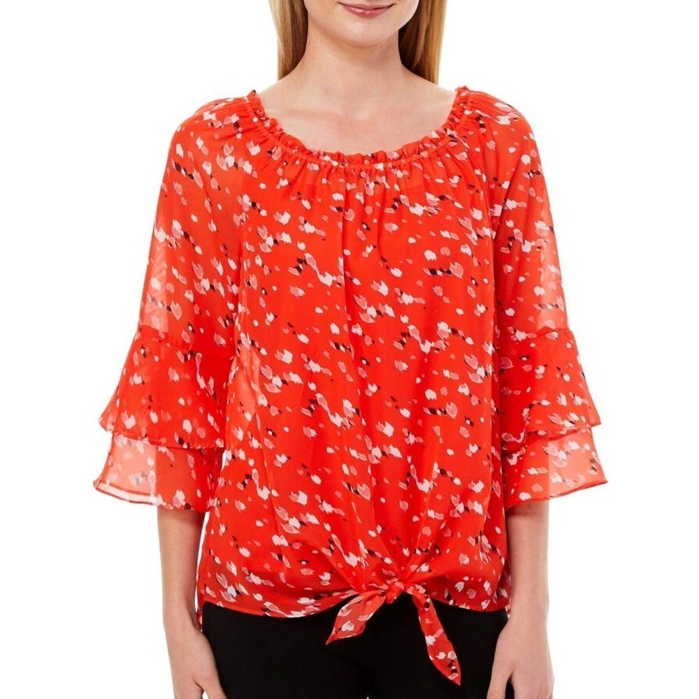 AGB Women's Off The Shoulder Tie-Front Top Shirt sz S - Picture 1 of 9